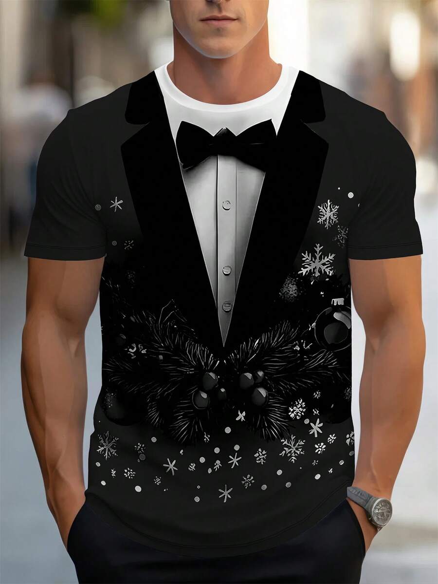 3D印花男士T恤 - 休闲圆领弹力面料，可机洗 - 圣诞节、新年和万圣节的完美之选 - 男款 - 送给男友或朋友的理想礼物 - 彩色 - 查看 1