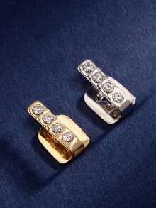 1pc Hollow Copper Zirconia Stone Women's Tooth Jewelry, Shiny Gold Tooth For Music Festival, Party, Couples Gift - Multicolor - View 8