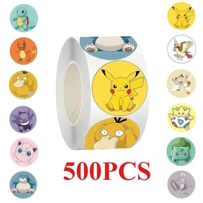 500 Stücke süße Pokemon Pikachu Rolle Aufkleber, Cartoon Anime Versiegelungs-Dekoration, DIY Laptop Aufkleber, Graffiti Aufkleber, Belohnung Geschenk Kinderspielzeug