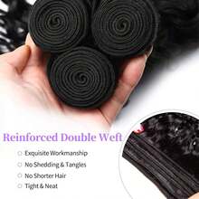 Uveous 12A Curly Wave Bundles Human Hair Raw Kinky Curly Human Hair Bundles 20 20 20 Inch Natural Black Ultra Soft Afro Raw Remy Hair Extensions - Natural Black - 查看 6