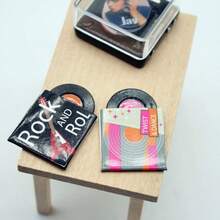 1 Set Dollhouse Vintage Gramophone, Mini CD Player & Record Set, Photography Prop, Bedroom/Living Room Miniature Scene Decor - Multicolor - View 6