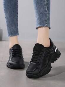 Women's Casual Versatile Thick Sole Sneakers - Black - View 4