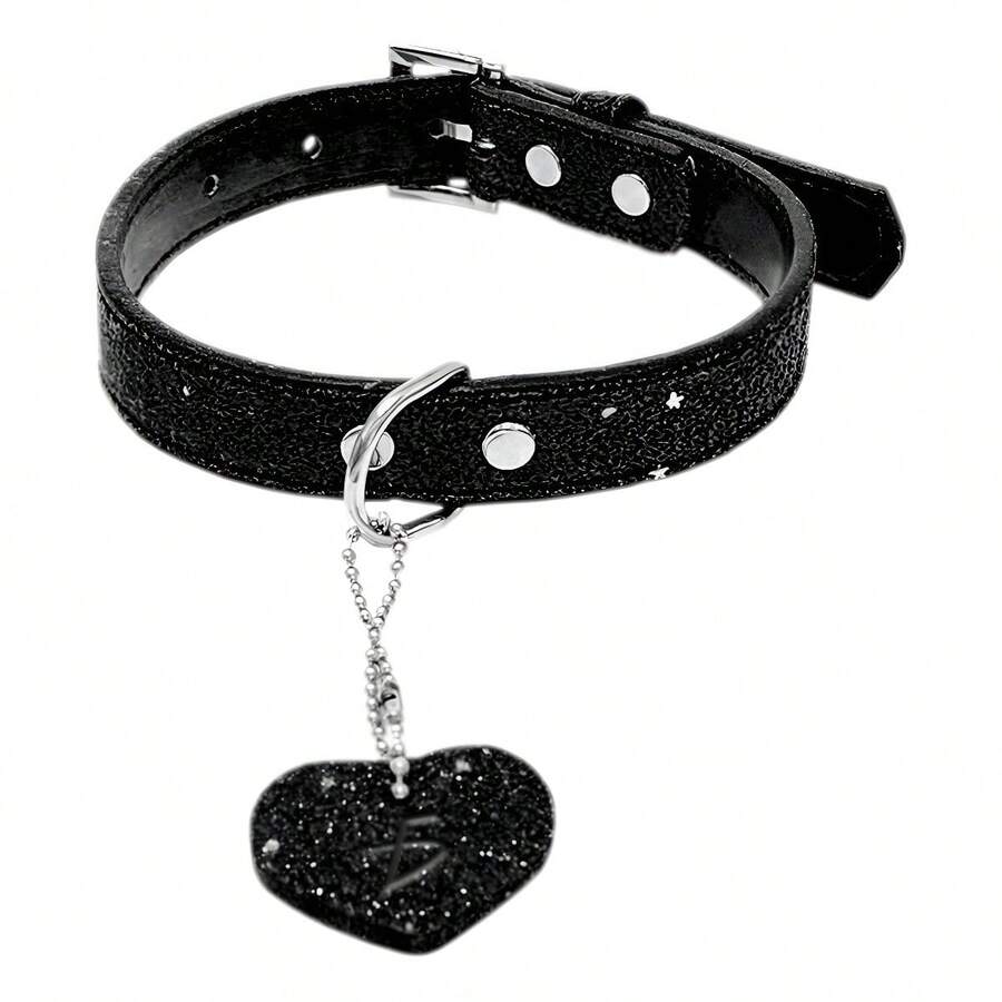Collar Bling Forma Corazón Brillante Mascotas 40cm Tamaño M, collar para perro gato brillante, accesorios modernos para mascotas, diseño de corazón, collar tamaño mediano resistente - Negro - Ver 1