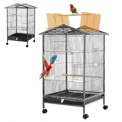 Jaula Grande Metal para Pájaros Jaula para Mascota con Ruedas y Percha Soporte Casa con Bandeja Extraíble Lavable Comedero Bebedero para Pajarera Periquito Canarios Loro Ave Pequeños
