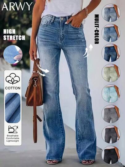 ARWY Faded American Slim Fit Fashionable Versatile Bootcut Jeans For Women, Elegant Bohemian Everyday, Night Out, Vacation, Suitable For Halloween, Easter, All Seasons