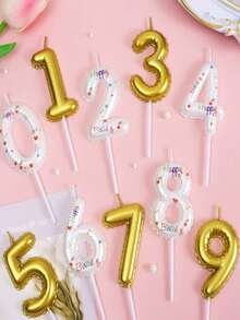 1支波浪形金色数字生日蜡烛 0-9 年龄数字蜡烛 烘焙蛋糕装饰 派对用品 - 金色 - 查看 1