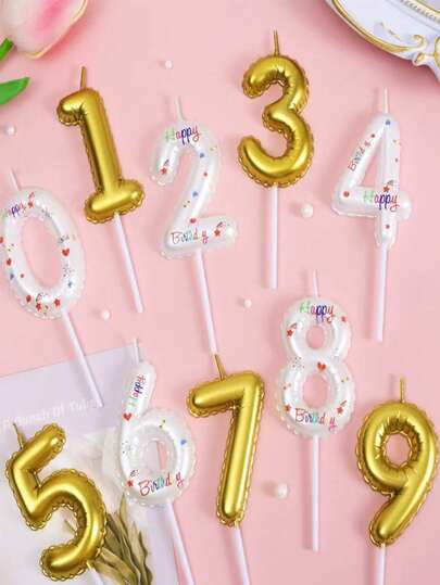 1 pieza Vela de cumpleaños con números dorados ondulados del 0 al 9, decoración para pasteles, suministros para fiestas