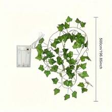 1pc 6.56ft/16.4ft/32.8ft LED Vine Fairy Lights, Leaf Decor Lights, Outdoor Green Leaf Lights, Artificial Flower Wreath With Lights, Green Leaf Garland Hanging Lights For Wall, Party, Wedding, Room, Kitchen, Indoor And Outdoor Decor
