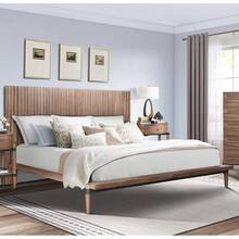 Queen Size Platform Bed Frame, Minimal Assembly Mid-Century Modern Bed, Walnut Finish Wood Bedroom Set With Vertical Slat Headboard - Gỗ nguyên khối - Xem 3