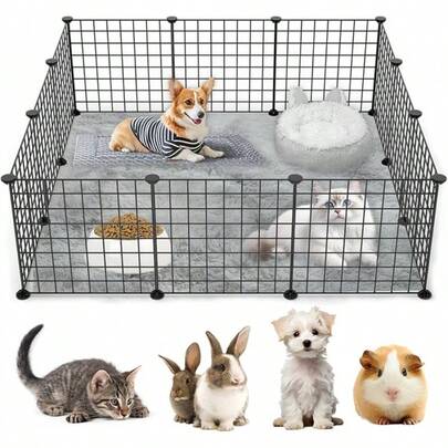 12 Piezas Bricolaje Corral Para Mascotas, Valla Para Mascotas De Metal,Jaula,Corral Para Perro,Para Animales PequeñOs,111 * 111 * 37cm