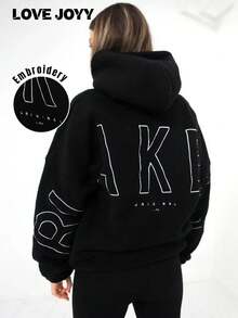 LOVE JOYY Women Hoodie, Loose Fit Pullover Sweatshirt, Casual Versatile Fashion Back To School, Autumn/Winter - Black - View 2