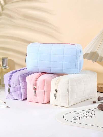 Bolsa de almacenamiento multifuncional, bolsa de aseo de viaje con cremallera, bolsa de maquillaje de felpa a cuadros, embrague casual, neceser de cosméticos de viaje adecuado para hombres y mujeres, ideal para viajes al aire libre, viajes de negocios, vacaciones, playa, accesorios esenciales de viaje