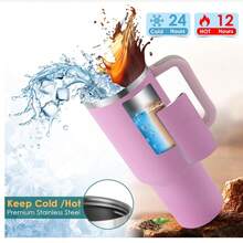 40oz - Stainless Steel Vacuum Insulated Cup With Lid And Straw, Suitable For Water, Smoothies, Etc. Reusable Double-Wall Travel Coffee Cup For Iced Tea Or Coffee, Durable Powder-Coated Water Bottle, Vanilla Purple - 淡紫色 - 查看 4