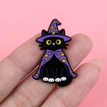 魔法猫珐琅胸针 - 可爱的徽章，可别在背包或衣服上，是送给母亲、父亲、毕业生和老师的理想礼物。 - 黑色 - 查看 7