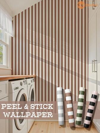 SUPSTICKER Modern Minimalist Striped Wallpaper, Multi-Color Options, PVC Material, Self-Adhesive Removable Wallpaper, Suitable For Home Decor, Easy To Clean, DIY Renovation, Applicable To Dining Room Backdrop, Laundry Room Wall, Bedroom Headboard, Wardrobe Surface, A Fashionable Choice For Space Decoration