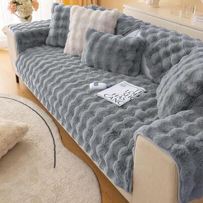 Soft Warm Faux Fur Couch Sofa Cover Thick Shaggy Fuzzy Sectional Couch Cover NonSlip Solid Color Plush Sofa Slipcover Furniture Protector For Pets Dark Grey 28"X28"