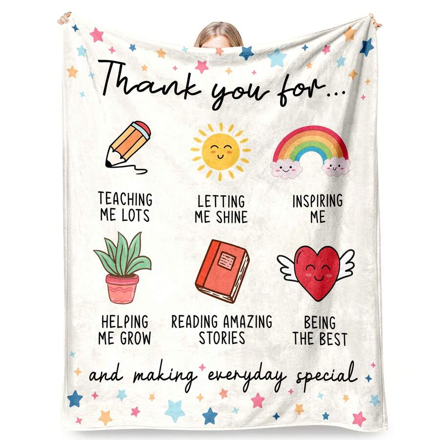 Teacher Appreciation Gifts , Best Teachers Day Gifts From Student, End Of Year Teachers Gift Idea, Teacher Gifts For Graduation Birthday Back To School Blanket,Super Soft Flannel Printed  Blanket,As Birthday Gifts, Family, Wedding, Souvenir Blankets, Polyester Blankets Suitable For All Seasons, Washable, Machine Washable, Lightweight, Breathable, Comfortable, Warm, Unique, 280gsm For Him, Her Personalized Ideal Gifts For Her, Him,  Perfect Nap, Camping, Travel, Home, Daily Life, Office Decoration, Birthday, Anniversary, Valentine's Day, Thanksgiving, Christmas, Halloween, Mother's Day, Father's Day, Wedding, New Year Gifts ,Sofa,Bed,Car,Bedroom,Living Room,Office,  Outdoor Camping, Beach,Wall Decoration - 多色8 - 查看 1