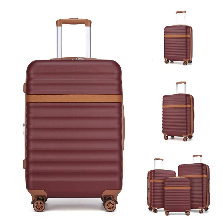 PP Hardshell Luggage 20 24 28 Inch Carry On Cabin Suitcase Expandable TSA Lock 360 Spinner Wheels Lightweight 3 Piece Set Check In Travel Holiday - Burgundy - View 1