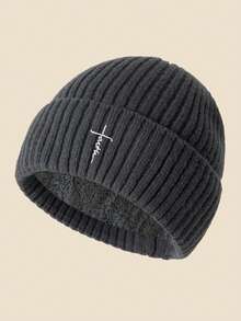 1pc Cross Embroidered Knit Beanie Hat, Warm Thermal Lined, Windproof, Soft & Comfortable, Simple & Fashionable, Essential Winter Hat Winter Clothing - A - View 10