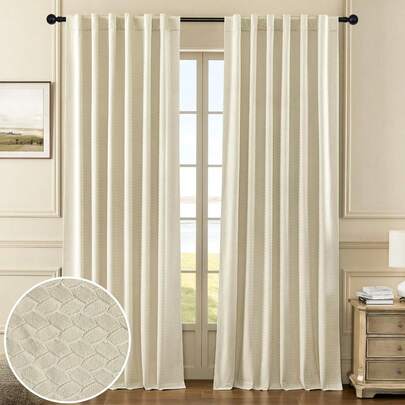 Timeper - cortina oscurecedora de terciopelo crema de 108 en 1 panel, con patrón de orejas de trigo, cortina de ventana con aislamiento térmico de lujo para sala de estar, recámara, pestaña trasera y