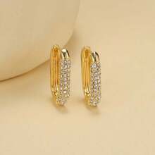 1 par de pendientes de aro con forma de U con rhinestones cuadrados, pendientes de moda para mujeres, adecuados como regalo para novia o amante