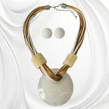 Fine Jewelry: Multi-Strand Necklace + Marbled Resin Earrings. - White - View 3