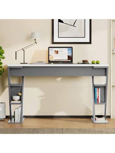 120 50 74 Cm Einfacher Schreibtisch, Schreibtisch Mit Förmiger Halterung, Lagerregal Dry Positionen, Farblich Abgestimmtes In Grau Weiß, Stylish Robust, Wit view 4