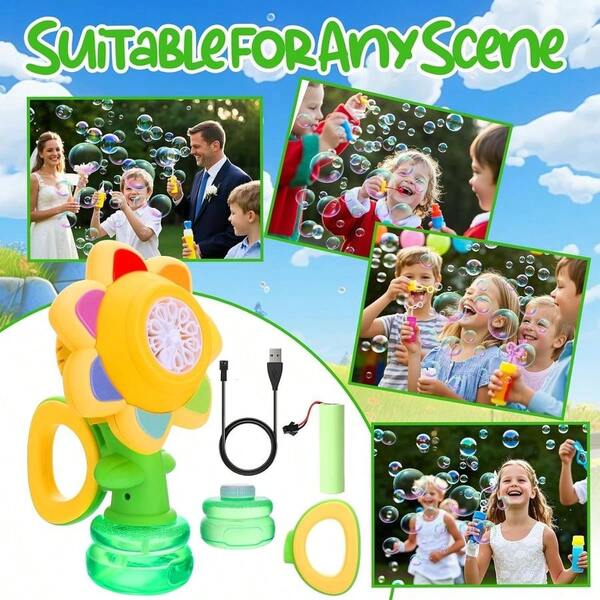 Machine For Kids,7 Color Sunflower Rechargeable Bubble Blower With Lights For Kids Ages 4-8,Toddlers 3 And Up Autom...