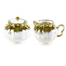 MBB 1 szt. 8-uncjowy ceramiczny mały dzbanek do śmietanki z uchwytem - mały dzbanek do mleka z cienkiej porcelany - ceramiczny pojemnik na śmietankę do kawy, mleka, sosów, sałatki, do mikrofalówki i zamrażarki, biały z perłowym szkliwem lub biały ze złotym rantem kubek do śmietanki do domu i kuchni