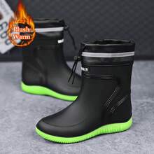 Herren Regenstiefel in Große Größen, Wintermodell, Mittelhoch, aus echtem Leder und Wildleder, wasserdicht und rutschfest mit Gummisohle - Schwarz und Grün - Übersicht 5