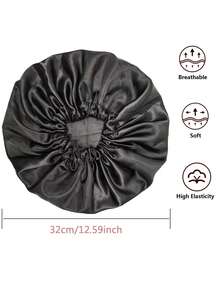 1 chiếc mũ ngủ bằng satin, mũ ngủ hai lớp bằng lụa, thích hợp để đội hàng ngày. - màu đen - Xem 3