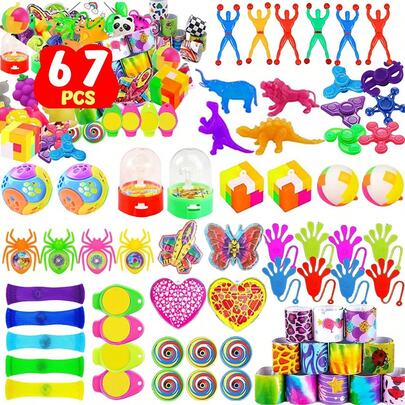 67 delar festgåvor, goodie bags, Fidgets-set, strumpbyxor, klassrum, skattkista, karnevalspriser, pinatapåsar, fyllnadsmaterial för vuxna, födelsedagsfesttillbehör