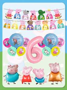 Peppa Pig-Themed Children's Birthday Party Decoration George Pig Flag Aluminum Film Balloons, Latex Balloons, Banner Set Scene Decoration Supplies - Multicolor - View 11