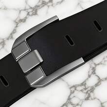 Men's Genuine Leather Belt With Alloy Buckle, Cowhide Belt - Fashionable Black Design, Medium Width Business Casual Waist Belt, Sweatproof Technology, Suitable For All Seasons, Sports Jeans Accessory|Modern Buckle Design|Durable Alloy Buckle - Khóa màu đen và bạc - Xem 8