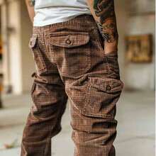 Men's Autumn Winter Casual Vintage Cargo Pants With Multi-Pockets, Loose Fit Tactical Trousers For Streetwear, Daily Wear, And Outdoor Activities - màu xanh lá - Xem 4