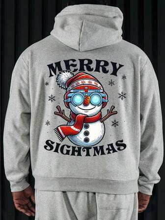 1pc Plus Size Snowman Print Fleece Lined Hoodie, Casual Wear For Christmas & Autumn/Winter
