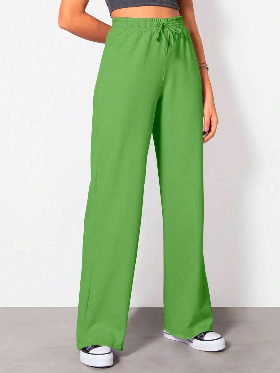 Wide Leg Pants With Flare Leg, Sophisticated Fit, Structured Style, High , Contemporary, Casual, Comfortable, Modern, Chic - 綠色 - 查看 1