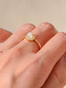 1 pieza Anillo de plata de ley 925 con piedra lunar, diseño vintage minimalista y único de moda