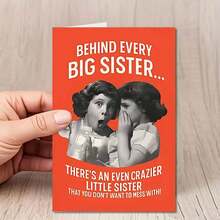 Sister-Themed Adult Humorous Card - "Crazier Little Sister Behind Big Sis" Retro Greeting (With Envelope) - Multicolor - View 6