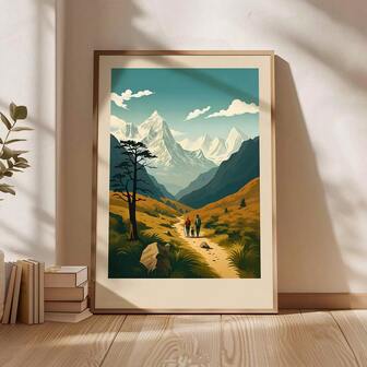 1 pieza Póster de viaje vintage del Gran Sendero del Himalaya en Nepal, impresión de arte de pared de tela por Wanderwall, lienzo enrollado, decoración de pared para senderismo sin marco