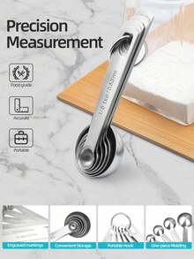 6pcs Stainless Steel Baking & Cooking Measuring Spoon Set, Metal Kitchen Measuring Tools For Dry And Wet Ingredients - Multicolor - View 3