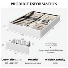 SHA CERLIN Full/Queen/King Boucle Bed Frame With 4 Spacious Drawers, Platform Bed With Soft Teddy Fabric Upholstery, Sturdy Wooden Slats Support, No Box Spring Needed, Noise Free, Easy Assembly, White - 白色 - 查看 9