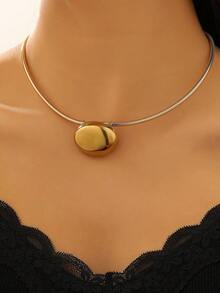 1pc Vintage Gold Stainless Steel Snake Bone Chain Curved Oval Necklaces For Women,Stainlees Steel Jewelry, Ideal For Daily Casual Valentine's Day, Vacation, Festival Wear, Gifts For Women, Jewelry Women, Best Friend Gifts Women