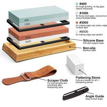 Sharpening Stone Set For Knives, Professional Sharpening Stone Set, Double-Sided Sharpening Stone, With Bamboo Base, Correction Stone, Tool Holder, Leather Strips - 綠色 - 查看 5