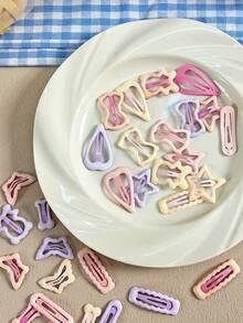 Conjunto de 24 Presilhas de Cabelo Geométricas Coloridas em Formato de Coração - Acessório de Cabelo Personalizado e Versátil para Meninas, Presilhas de Garra, Grampos de Cabelo, Presilhas de Orelha