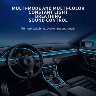 1 Set Fiber Optic Car Light Strip K13U 3m Colorful Cold Light Line Romantic Atmosphere Light USB Plug And Play Button Switch Mode Dazzling Bright Car/Home Decoration/Party/Festival Suitable