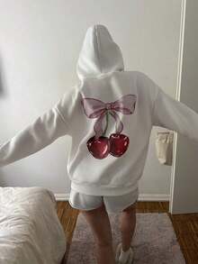 Popular Hoodies For GirlsWomen's Casual Simple Milano Pattern White Hoodie Sweatshirt, Loose Fit, Thick Thermal Lined, Suitable For Autumn And Winter,Long Sleeve Tops Back To School Fall And Winter Clothing Autumn And Winterroomy And Comfortable - 白2 - 查看 1
