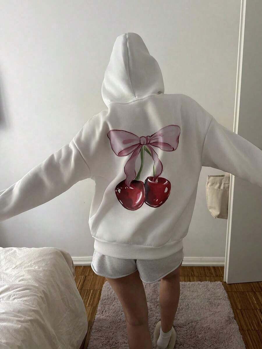 Popular Hoodies For GirlsWomen's Casual Simple Milano Pattern White Hoodie Sweatshirt, Loose Fit, Thick Thermal Lined, Suitable For Autumn And Winter,Long Sleeve Tops Back To School Fall And Winter Clothing Autumn And Winterroomy And Comfortable - 白2 - 查看 1