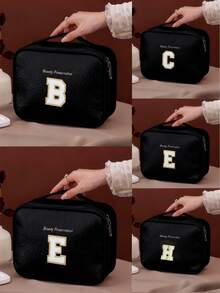 Large Capacity Travel Makeup Bag, Waterproof Leather Organizer Bag, Lettered (A-Z), Multi-Functional Cosmetic Organizer Bag, Zippered Toiletry Bag, Suitable For Makeup Brushes, Lipsticks, Foundation, Serums, Essential Oils, Eyeshadow Palettes, Etc. Ideal For Autumn And Bedroom Decoration. - Multicolor - View 12