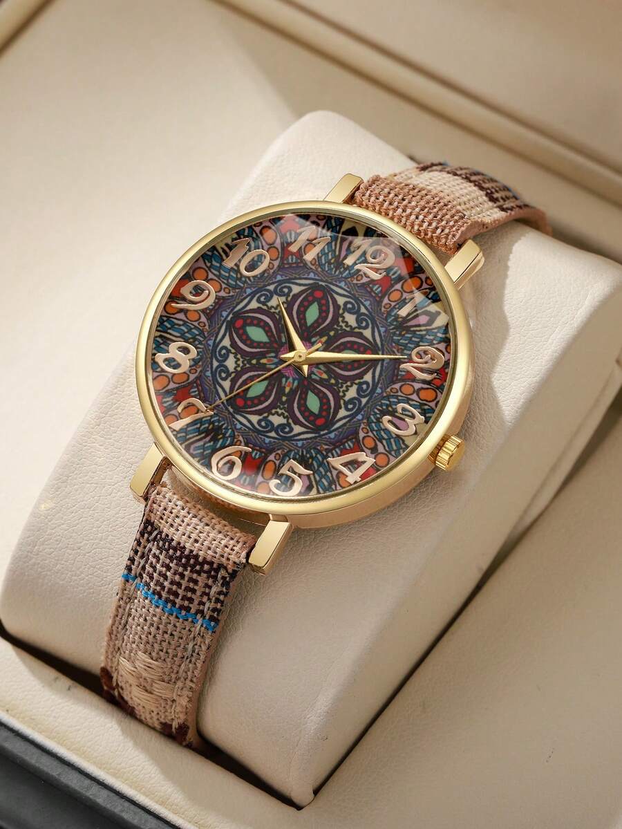 1pc Women's Elegant Fashion Personalized Numeric Dial Quartz Wrist Watch, & Chic (Watch Box Not Included) - Màu be - Xem 1